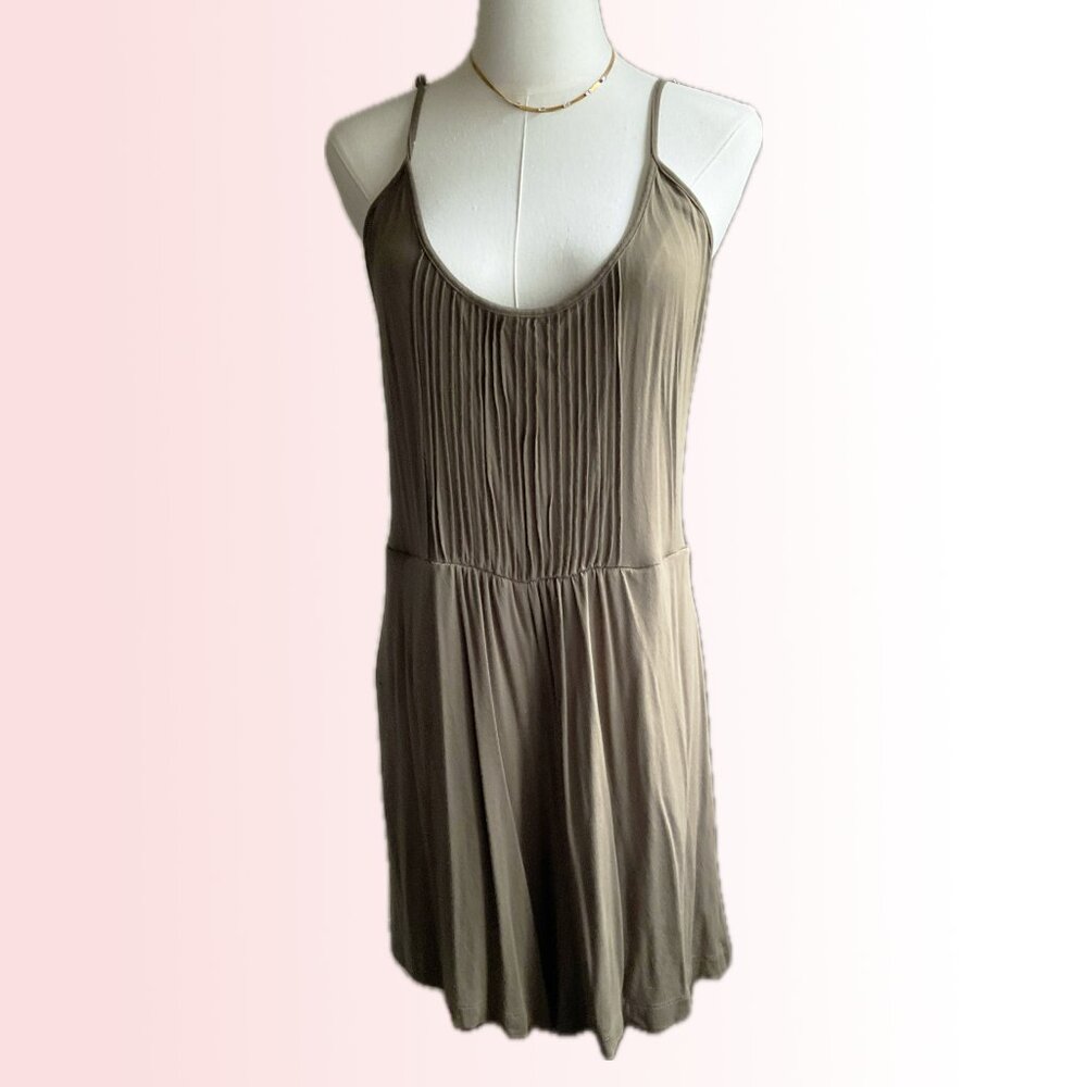 Calvin Klein olive green jersey romper with gold strap adjustments